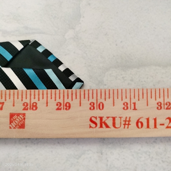 Alfani Silk Men's Necktie Striped Satin Textured Black and Blue Tie Formal Tag - Picture 5 of 7